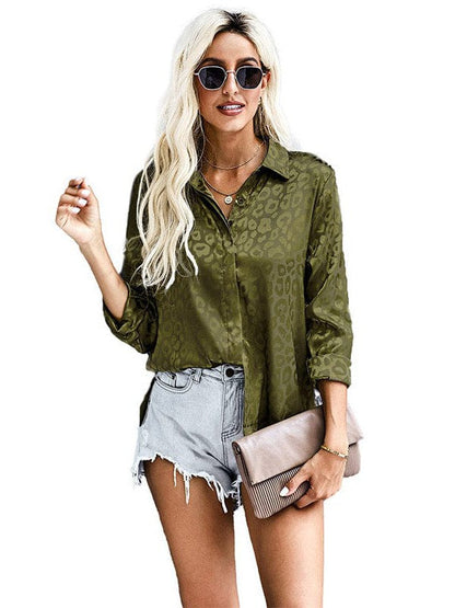 Women's Long Sleeve Jacquard Knit Top in Loose Lapel Style