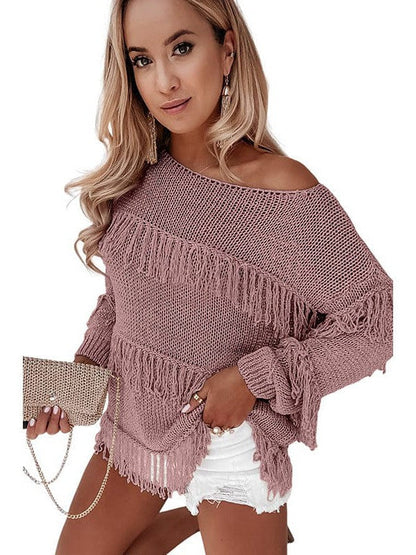 Women's Long Sleeve Tassel Sweater in Bohemian Style