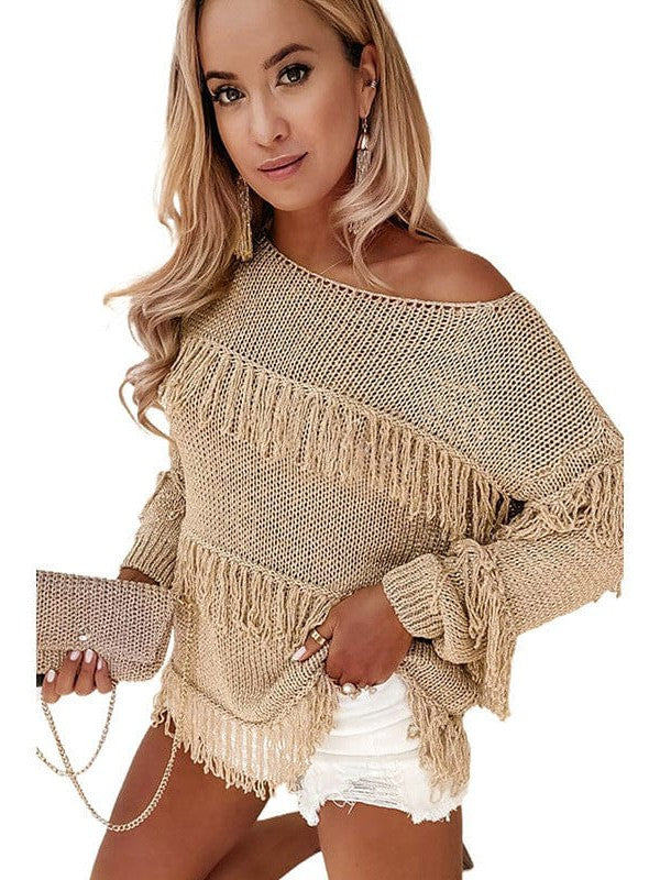 Women's Long Sleeve Tassel Sweater in Bohemian Style