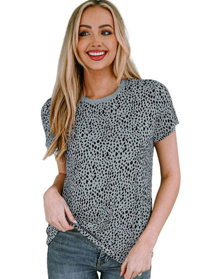 Women's Loose Fit Polka Dot Print Polyester Spandex Pullover Top with Short Sleeves