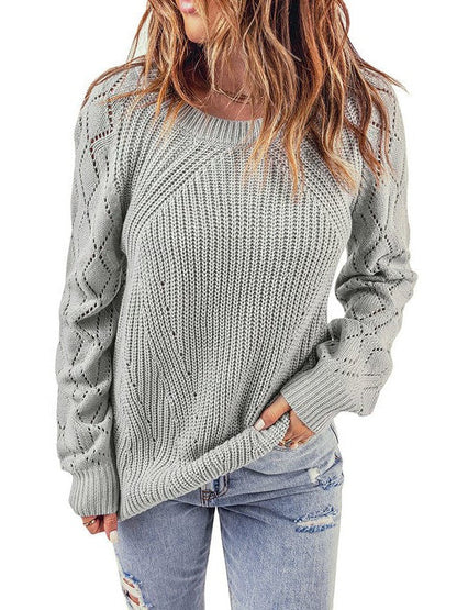 Women's Loose Knit Round Neck Sweater in Colored Cashmere-Like Fabric