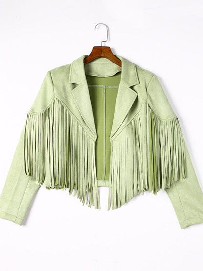 Women's Loose Suede Jacket with Tassel Lapel and Bat Sleeves