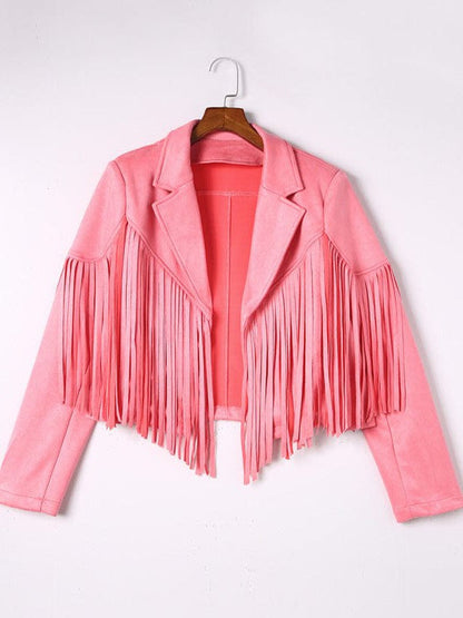 Women's Loose Suede Jacket with Tassel Lapel and Bat Sleeves