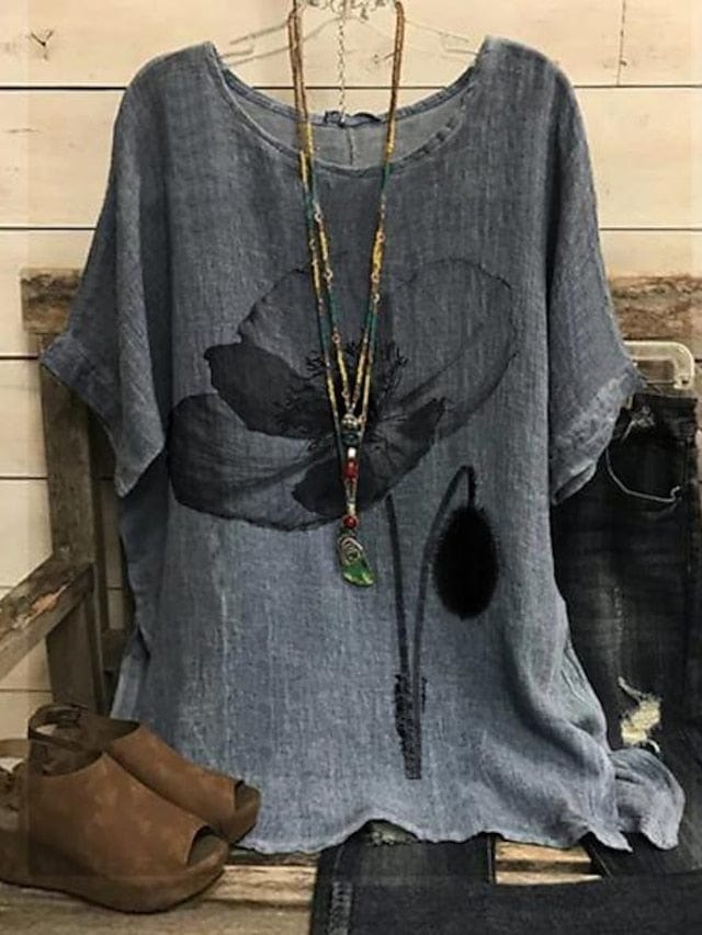 Women's Plus Size Heart Floral Dolman Sleeve Shirt Blouse