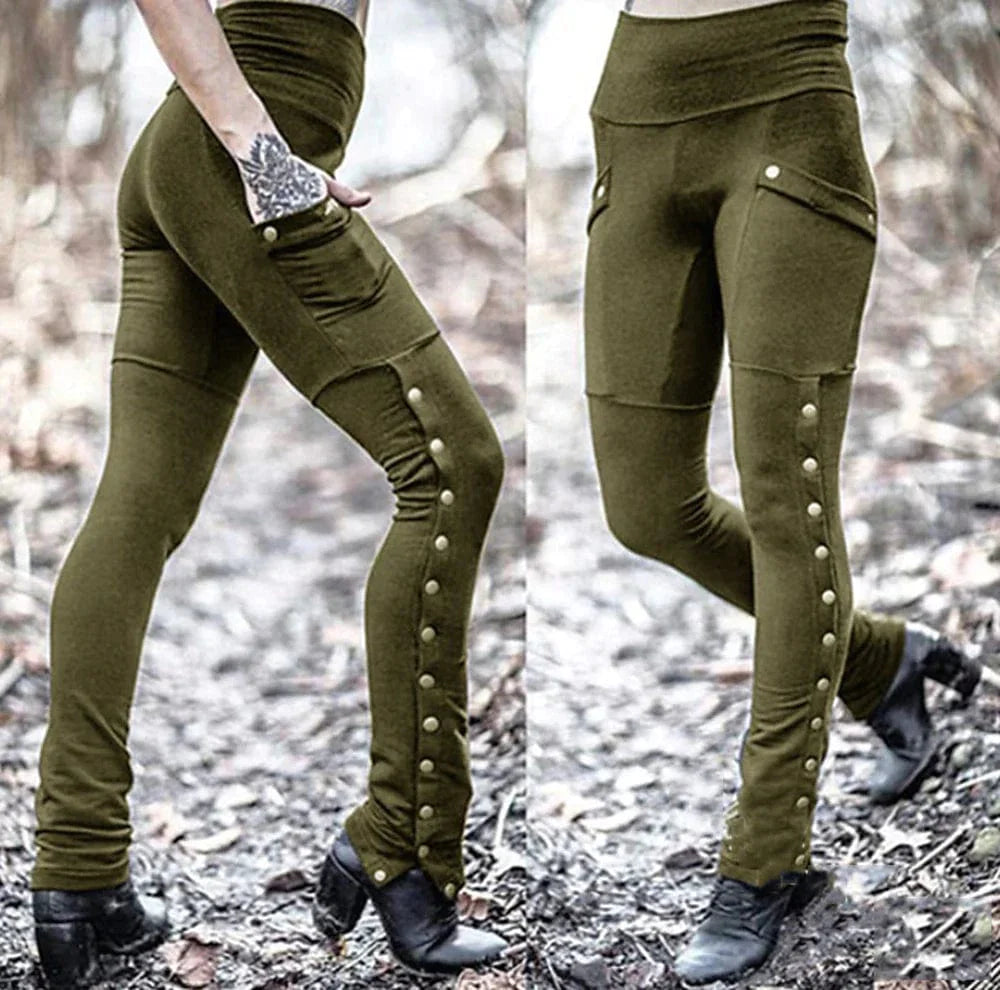 Women's Rivet Trousers: High Elasticity Chinos in Solid Colors