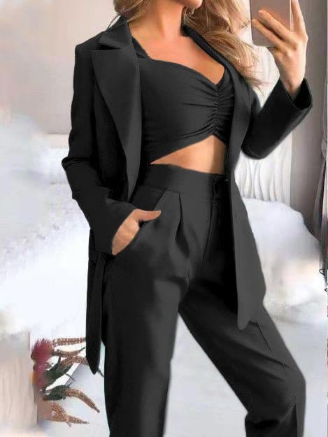 Women's Sets Long Sleeve Small Suit Loose Solid Three-Piece Suit