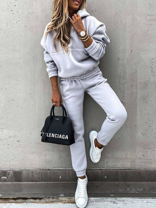 Women's Sets Solid Long Sleeve Hoody & Pants Two-Piece Set