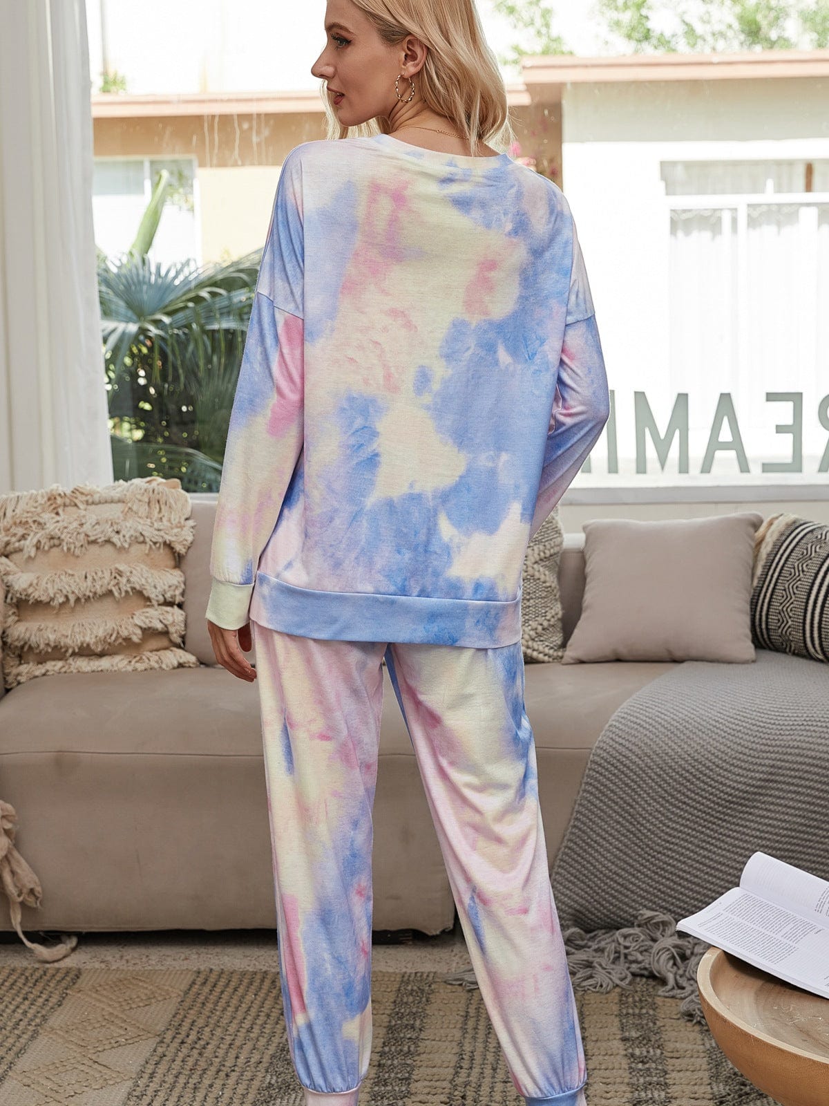 Women's sleeping suit tie-dye long-sleeved long pants home service set