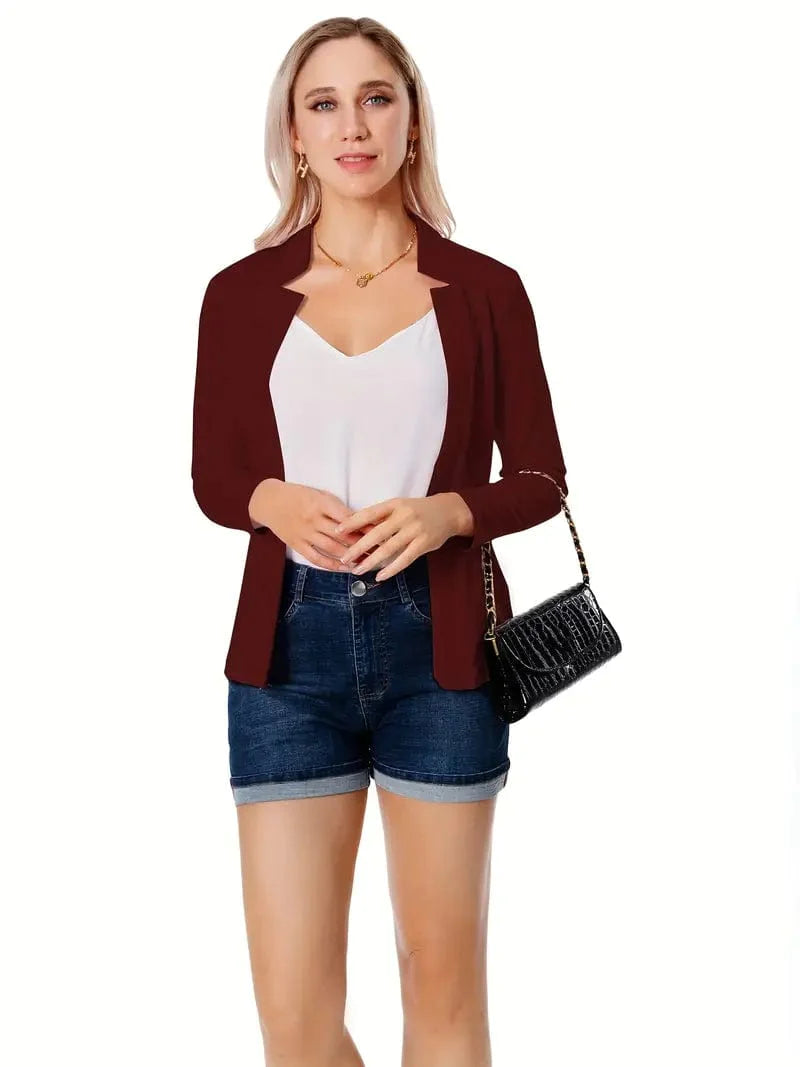 Women's Solid Open Front Blazer with Long Sleeves for Office Wear
