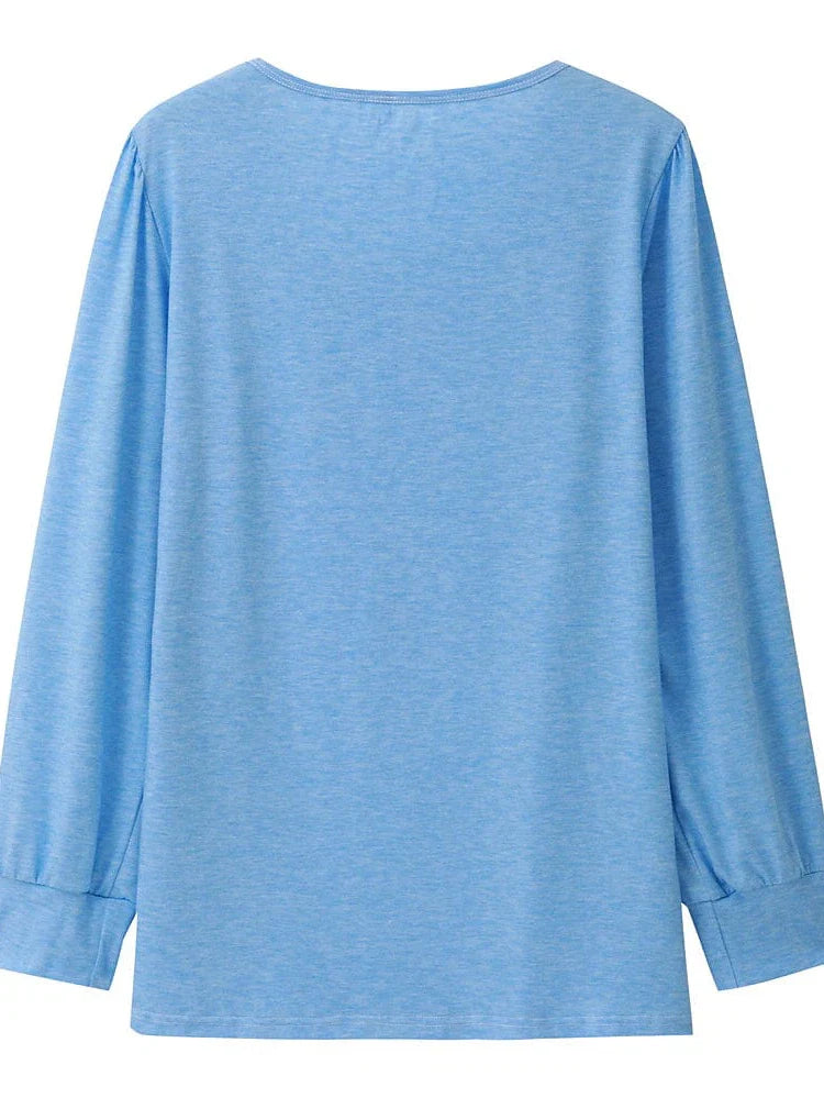 Women's U Neck Long Sleeve Cotton T-shirt in Regular Fit