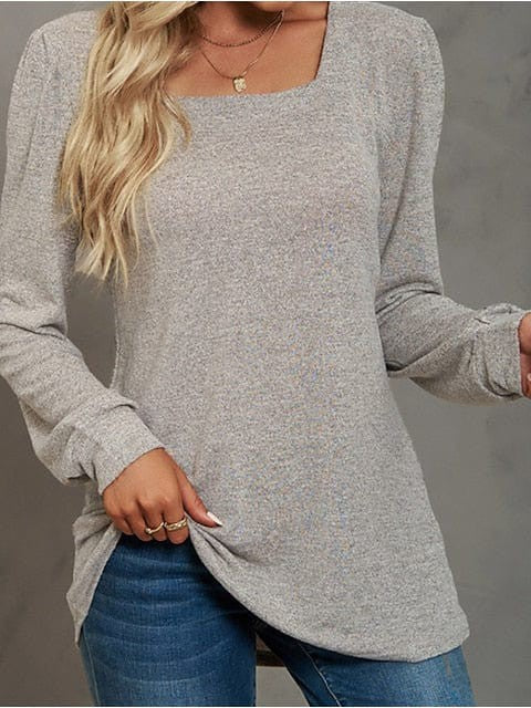 Women's U Neck Long Sleeve Cotton T-shirt in Regular Fit