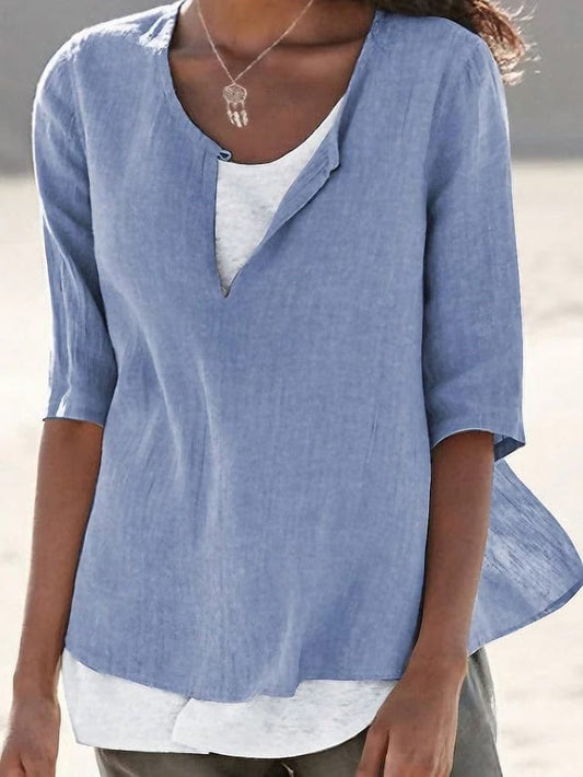 Women's V-Neck Half Sleeve Blouse - Casual and Versatile