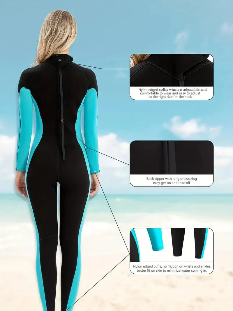 Women's Wetsuit with Color Blocking - Ideal for Snorkeling, Swimming, Surfing & More!