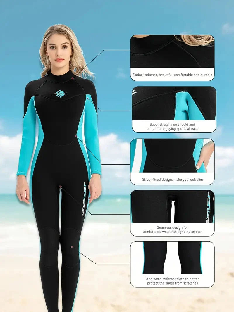 Women's Wetsuit with Color Blocking - Ideal for Snorkeling, Swimming, Surfing & More!
