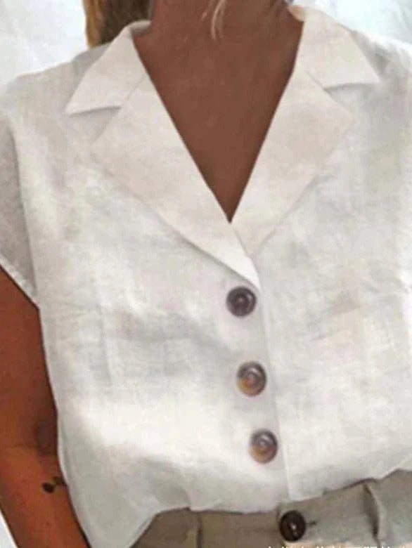 Women's White Cotton Button-Down Shirt Blouse