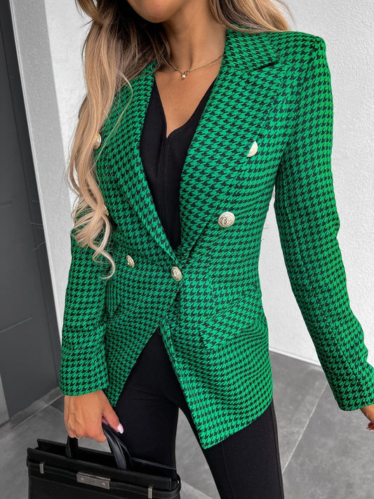 Elegant Houndstooth Lapel Double Breasted Blazers