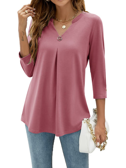 Blouses - V Neck Mid Sleeve Casual Loose Blouse - MsDressly