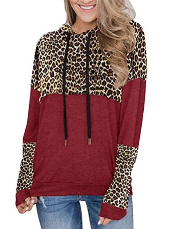 Hoodies - Casual Commuting Leopard Print Long Sleeve Plush Hoodie - MsDressly