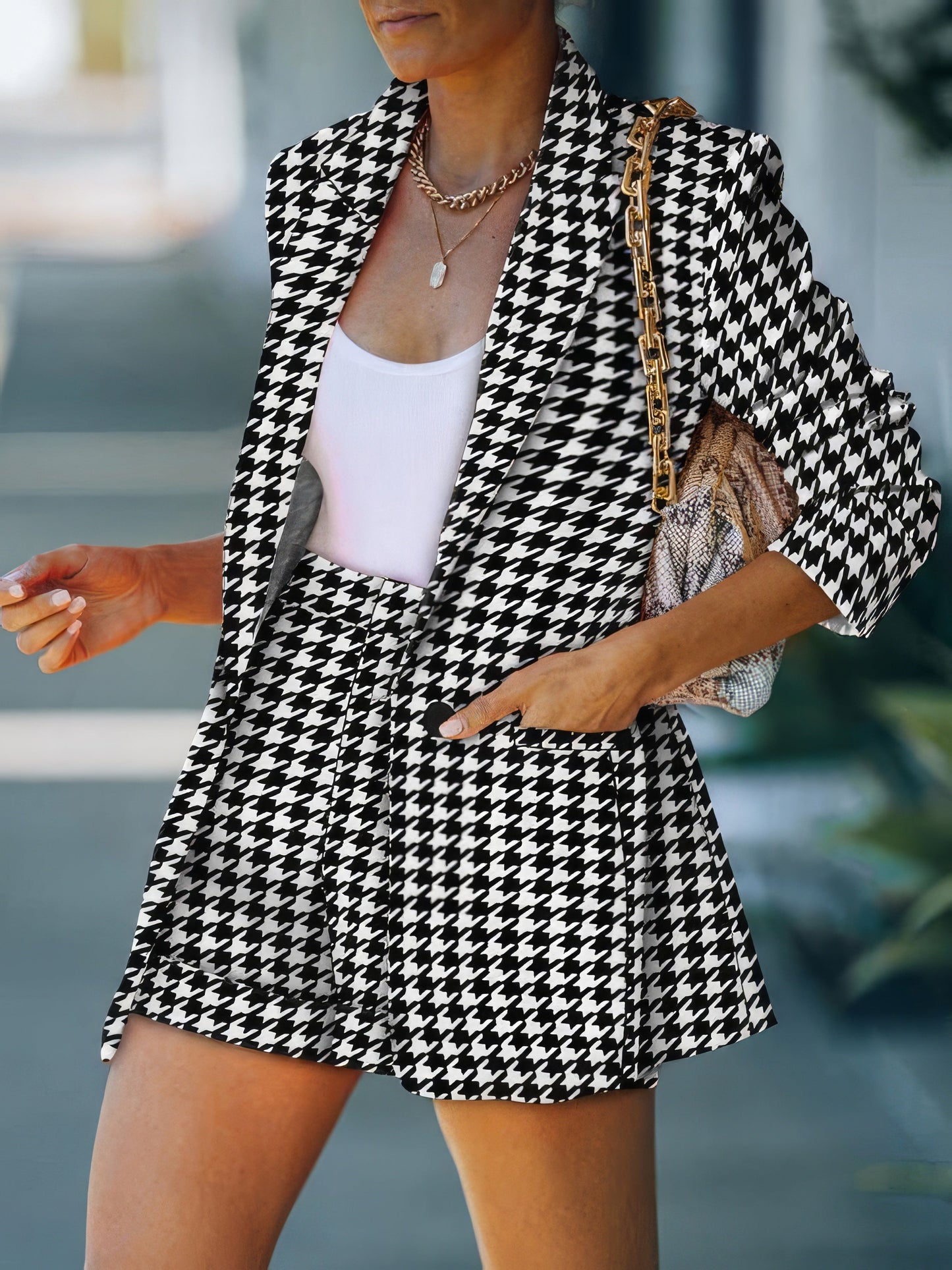 Elevate Your Style with the Printed Lapel Blazers & Shorts Two-Piece Set