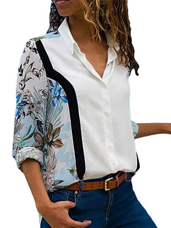 Blouses - Casual Long Sleeve Solid Splice Chiffon Blouse - MsDressly