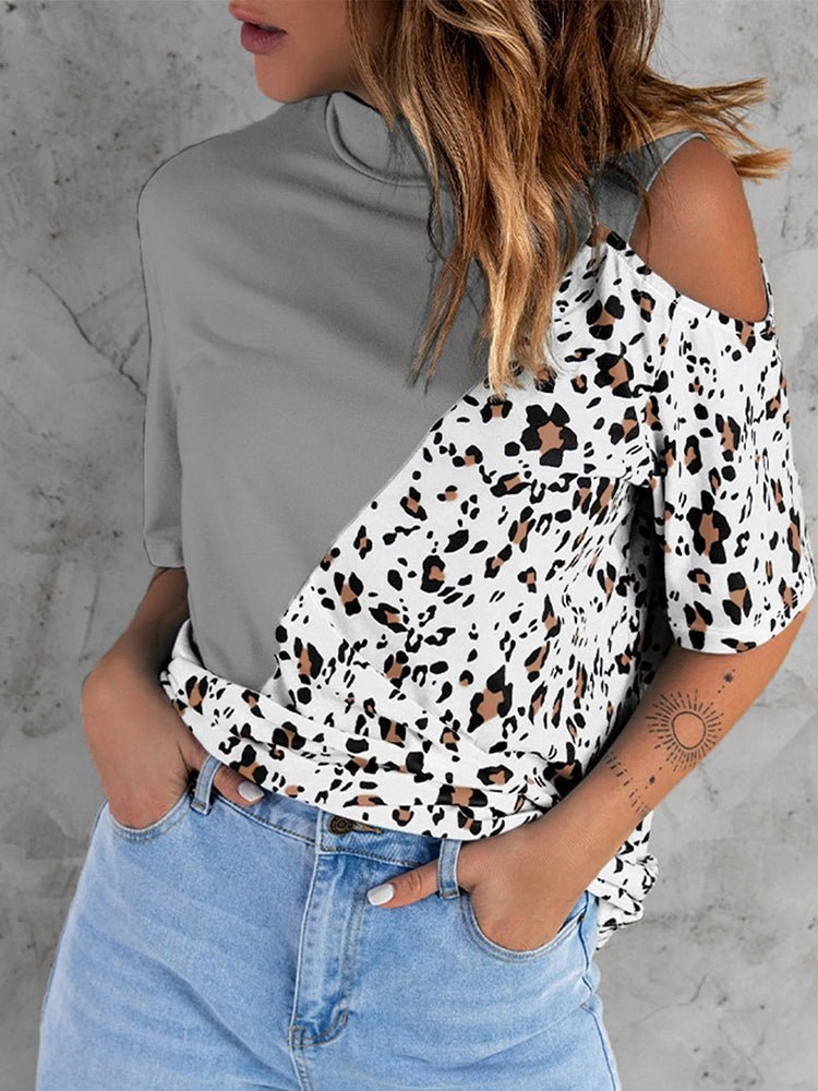 T-Shirts - Loose Round Neck Leopard Casual Short Sleeved T-Shirt - MsDressly