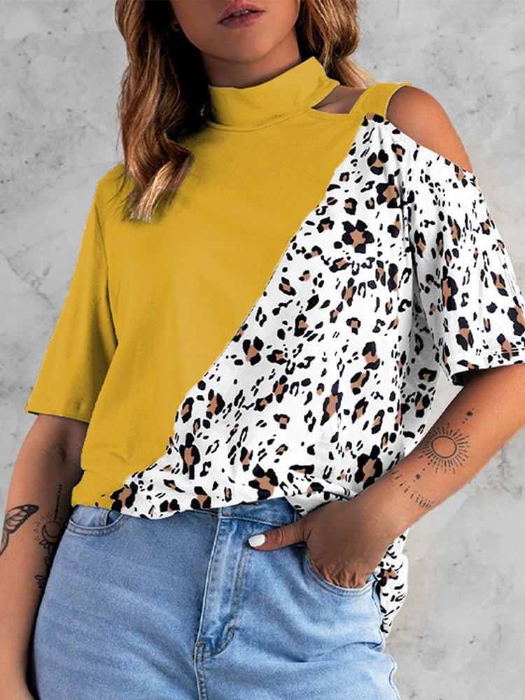 T-Shirts - Loose Round Neck Leopard Casual Short Sleeved T-Shirt - MsDressly