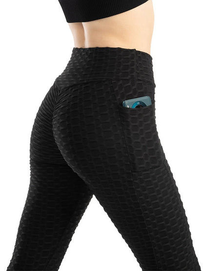 Yoga Leggings for Women: Jacquard Phone Pocket Tummy Control Butt Lift High Waist Gym Wear