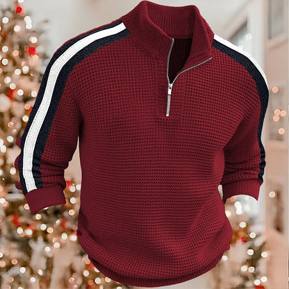 Men's Pullover Sweater Jumper Quarter Zip Sweaters Knit Sweater Ribbed Knit Regular Knitted Color Block Stand Collar Vintage Keep Warm Daily Wear Going out Clothing Apparel Winter