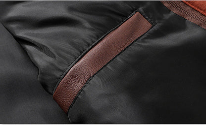Men's Faux Leather Jacket Biker Jacket Motorcycle Jacket Outdoor Daily Wear Waterproof Windproof Full Zip Modern Style Fall Winter Solid Color Casual Collarless Regular Standard Fit Regular Fit Black