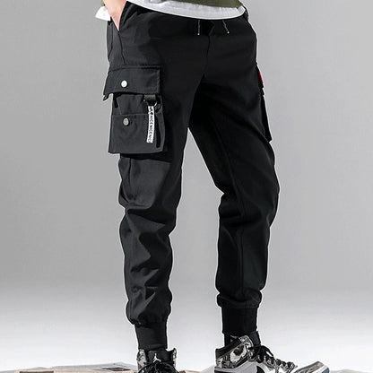 High-Waisted Men's Cargo Trousers with Multi-Pocket Design