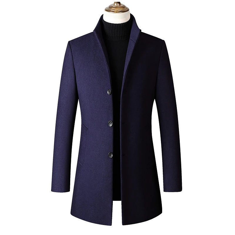 Winter Wool Overcoat with Long Sleeves for Men - Ideal for Spring and Fall Seasons