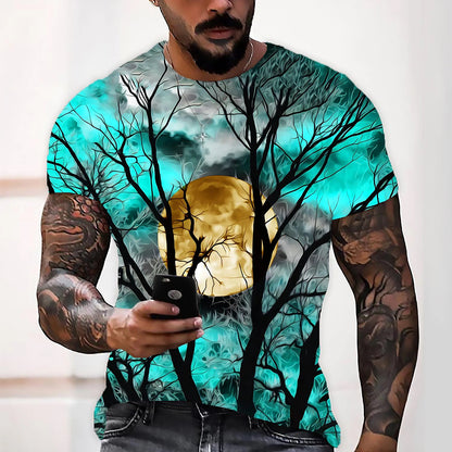 Trees Casual Mens 3D Shirt For Halloween | Purple Summer Cotton | Men'S Unisex Tee Moon Graphic Prints Crew Neck Wine Blue Yellow Red 3D Daily Short Sleeve