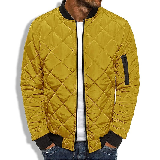 Men's Bomber Jacket Quilted Jacket Padded Sports & Outdoor Casual Classic & Timeless Warm Winter Solid Color Navy Wine Red ArmyGreen Black Puffer Jacket