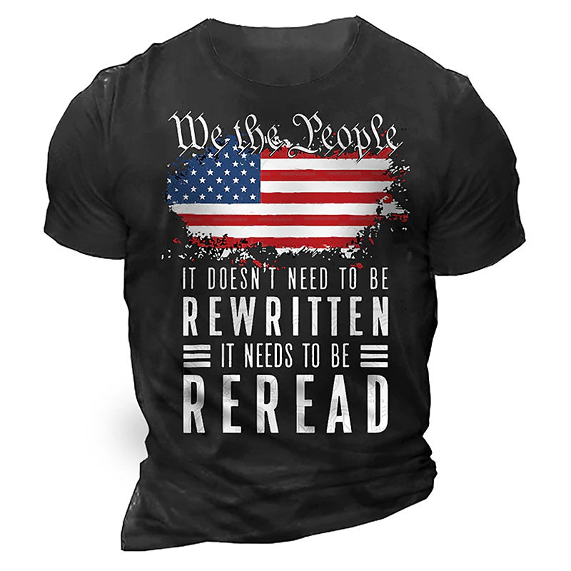 3D Flag Print Men's Summer Cotton Tee | Distressed Graphic Short Sleeve Henley Shirt