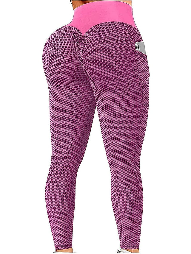 Yoga Leggings for Women Plus Size with Scrunch Butt & Side Pockets - Jacquard Tummy Control & Butt Lift