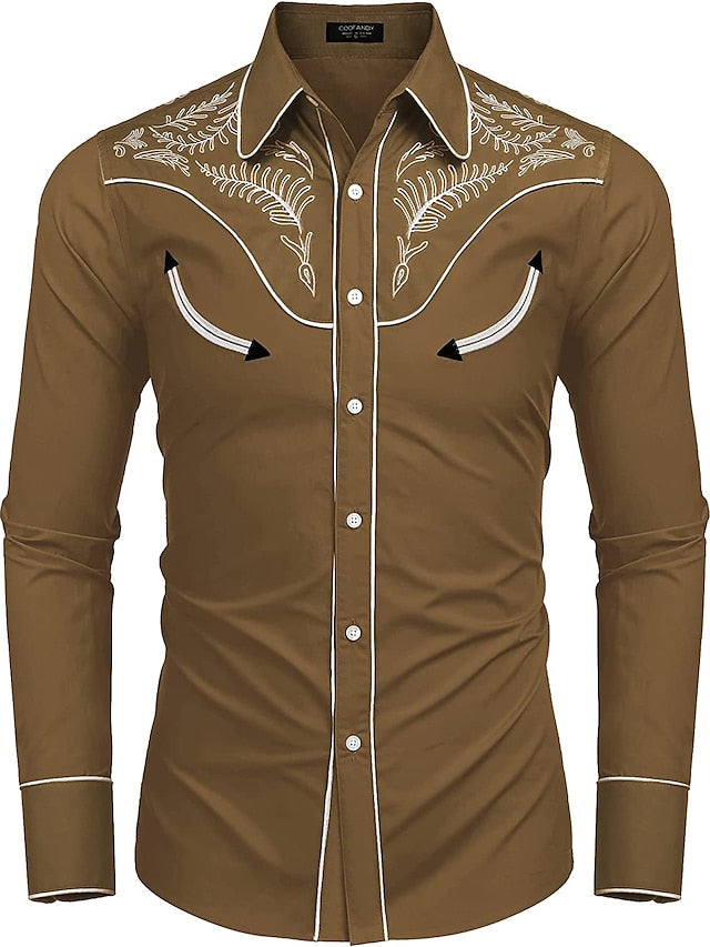 Men's Shirt Western Shirt Leopard Turndown Blue Brown Khaki Black / Pink 3D Print Outdoor Street Long Sleeve Button-Down Print Clothing Apparel Fashion Designer Casual Breathable