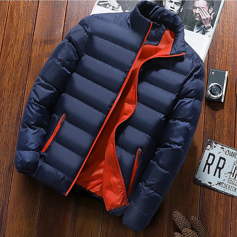 Men's Winter Jacket Puffer Jacket Padded Classic Style Sports Outdoor Windproof Warm Winter Solid Color Black Wine Red Navy Blue Puffer Jacket