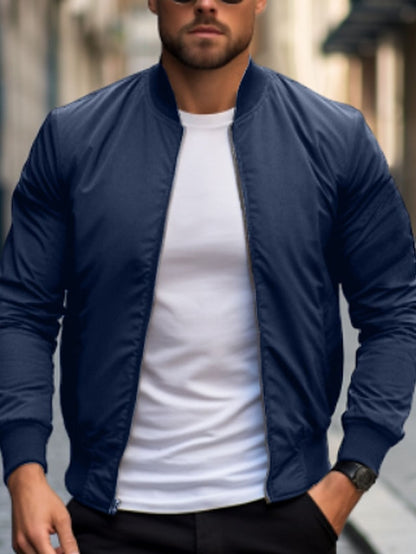 Men's Bomber Jacket Varsity Jacket Outdoor Daily Wear Spring &  Fall Plain Fashion Streetwear Collar Regular Black Red & White Dark Blue Gray Jacket