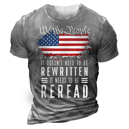 3D Flag Print Men's Summer Cotton Tee | Distressed Graphic Short Sleeve Henley Shirt