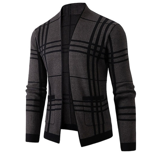 Men's Sweater Cardigan Sweater Sweater Jacket Ribbed Knit Cropped Knitted Lattice V Neck Fashion Streetwear Daily Wear Going out Clothing Apparel Fall & Winter Coffee Gray S M L