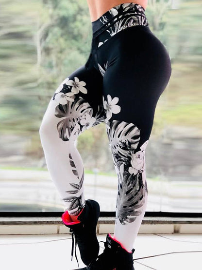 Sculpted Curve High Waist Yoga Leggings - Black & White Print