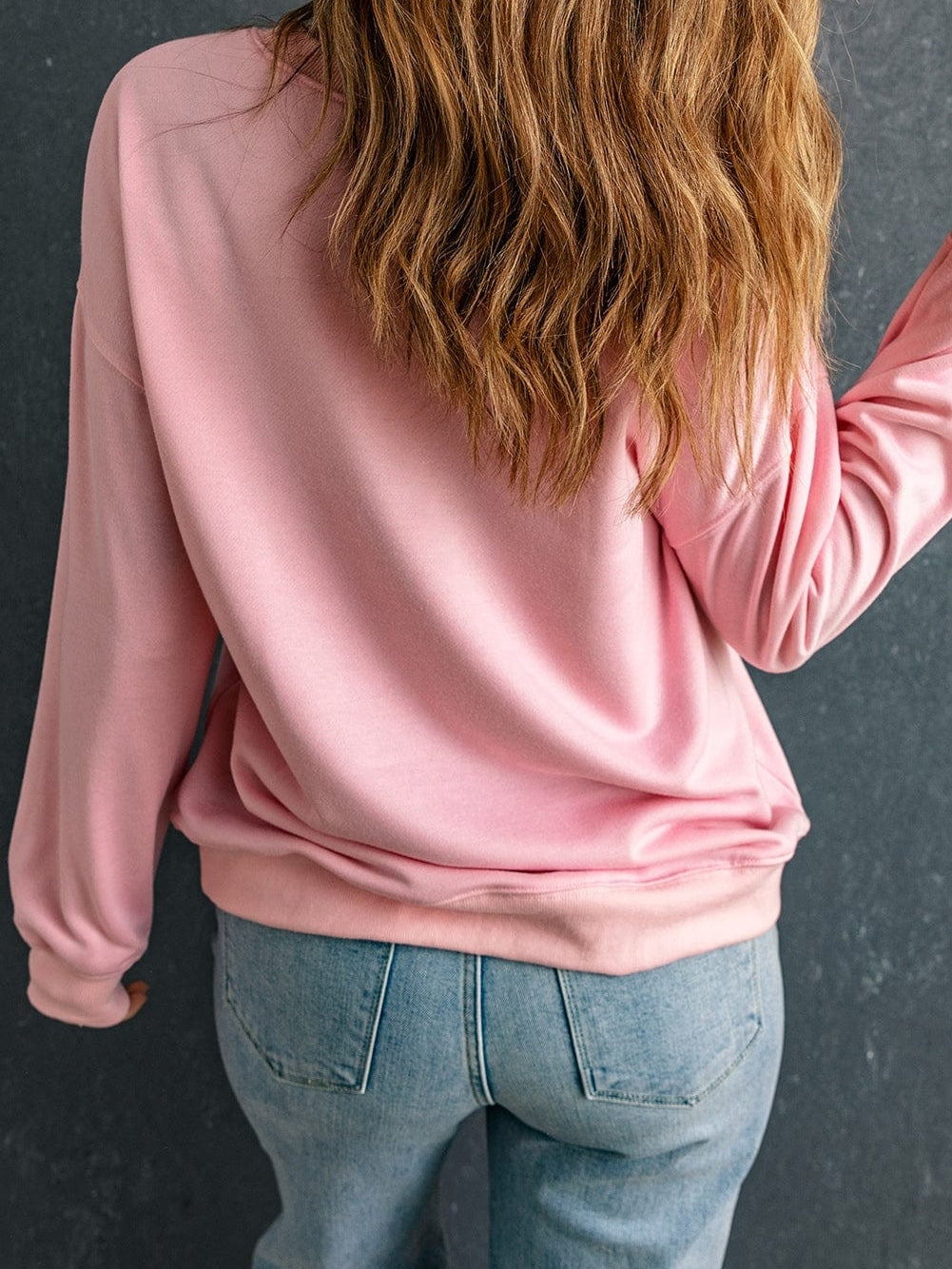 XOXO Pink Puff Print Drop Shoulder Sweater