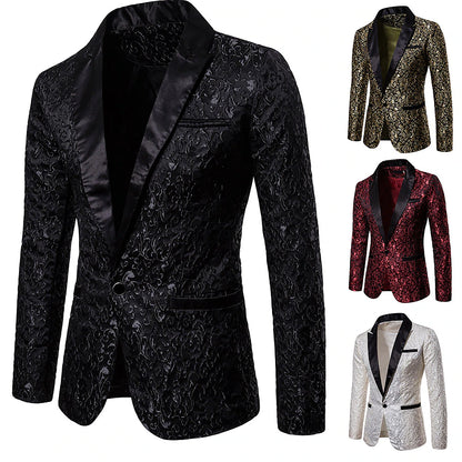 Elegant Floral Men's Jacquard Blazer with Thermal Warmth