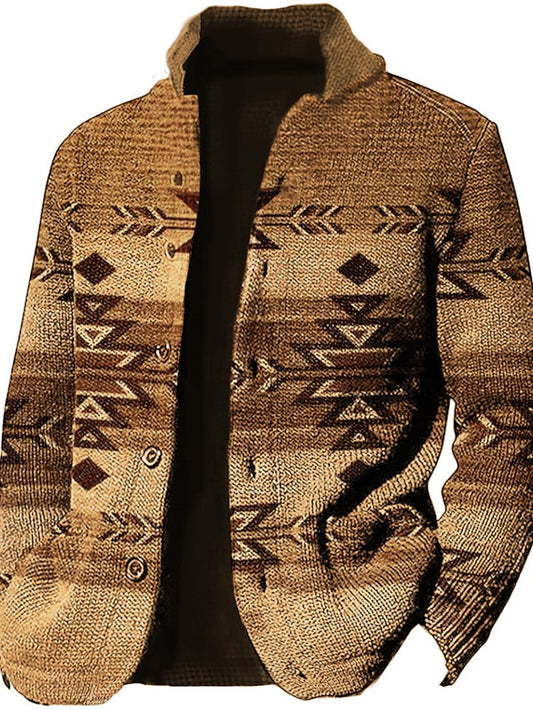 Tribal Geometic Fashion Designer Vintage Style Men's Knitted Button-Down Print Cardigan Sweater Knitwear Cowichan cardigan sweater Daily Wear Vacation Going out Long Sleeve Stand Collar Sweaters