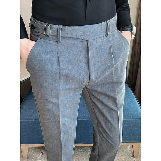 Men's Dress Pants Trousers Pleated Pants Suit Pants Gurkha Pants Pocket Straight Leg High Rise Plain Comfort Breathable Business Casual Vintage Elegant Black Khaki High Waist