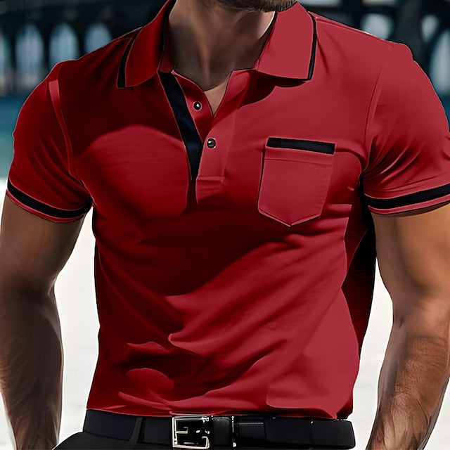 Men's Button Up Polos Golf Shirt Casual Holiday Lapel Short Sleeve Fashion Basic Plain Classic Summer Regular Fit White Red Dark Blue Light Blue Grey Button Up Polos