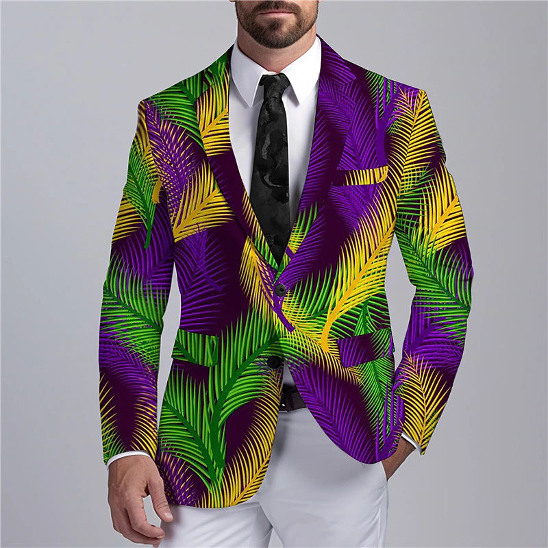 Feathered Carnival Men's Business Coat Blazer Workwear for Fall & Winter - Turndown Collar Long Sleeve Blue/Purple/Green (S M L) - Polyester