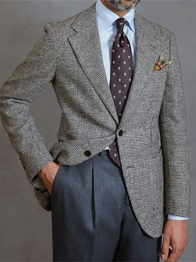 Elegant Gray Men's Business Blazer with Print Design - Perfect for Professional and Formal Occasions