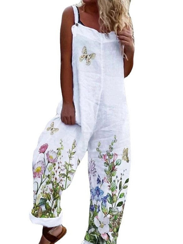 Floral Print Women's Casual Summer Jumpsuit with Adjustable Straps
