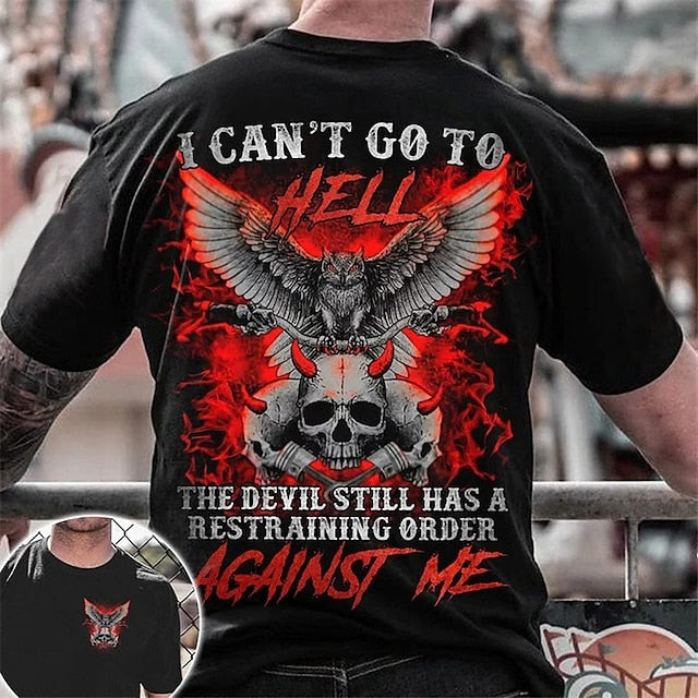 I Can 'T Go To Hell The Devil Still Has Restraining Order Against Me Mens 3D Shirt For Halloween | Black Summer Cotton | Men'S Tee Graphic Flame Skulls Crew Neck Clothing Apparel 3D Print Outdoor